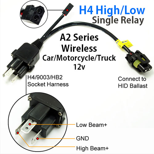 2pcs Easy Relay H4 9003 Hi/Lo Bi-Xenon HID Conversion Kit Wiring Harne