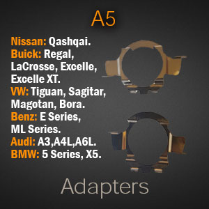 Adapters for Nissan: Qashqai. Buick: Regal, LaCrosse, Excelle, Excelle XT. VW: New Sagitar, new Magotan, New Bora. Benz: E Series, ML Series. Audi: A3,A4L,A6L. BMW: New 5 Series, X5. Tiguan