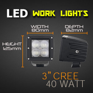 LED Work Light | 3 Inch 40 Watt Spot and Flood Beam Dimensions