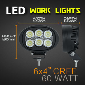 LED Work Light | Oval 4x6 Inch 60 Watt Features Dimensions